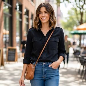 STYLISH CASUAL JAMES PERSE BLACK BUTTON DOWN PREP SCHOOL QUIET LUXURY SHIRT EUC‎